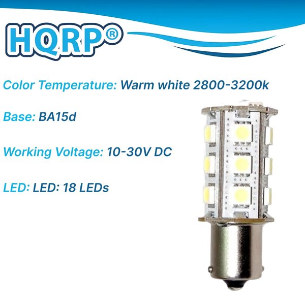 HQRP 10-pack 1141 BA15s Bayonet Base 18 LEDs SMD LED Bulb Warm White 2800-3200k Replacement Bulb for Casita RV Interior Lights 10-30V DC 3W 250 Lumen