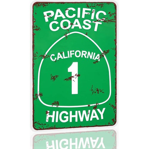 Basidfs Vintage Metal Tin Sign Pacific Coast Highway California Decor Street Road Sign Decorative Metal Signs For Vintage Man Cave, Bar, Garage 12"x 8"