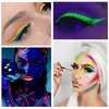 MEICOLY Water Activated Eyeliner 14 Colors,Neon UV Rainbow Face Paint,7 Cakes Duo Color Halloween Hydra Liner,Matte Graphic Eyeliner, Fluorescent Glow Blacklight Black White Body Paint