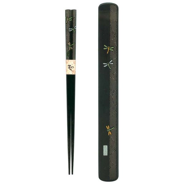 Ryu Mei 058030 Japanese Black Box and Chopstick Set, Dragonfly, 9 Inches
