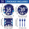 gisgfim 96Pcs 16th Birthday Plates and Napkins Party Supplies Sweet 16 Birthday Party Tableware Set Blue Silver 16th Birthday Decorations Favors for 16 Years Old Boys Girls for 24 Guests
