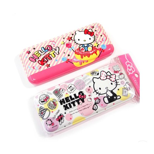 Bandal & Neoul Hello Kitty's Favorite Things Metal Tin Pencil Case for All Ages (Donuts in stripes)