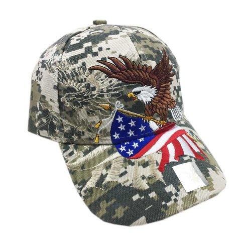 Aesthetinc Patriotic USA American Flag Design Baseball Cap Hat Visor 3D Embroidery (Digital)