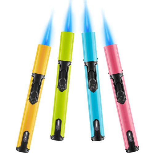 Urgrette 4 Pack Spring Colors Torch Lighter, 6-inch Refillable Pen Lighter Jet Flame Butane Lighter for Grill BBQ Candlek Camping (Gas Not Included)