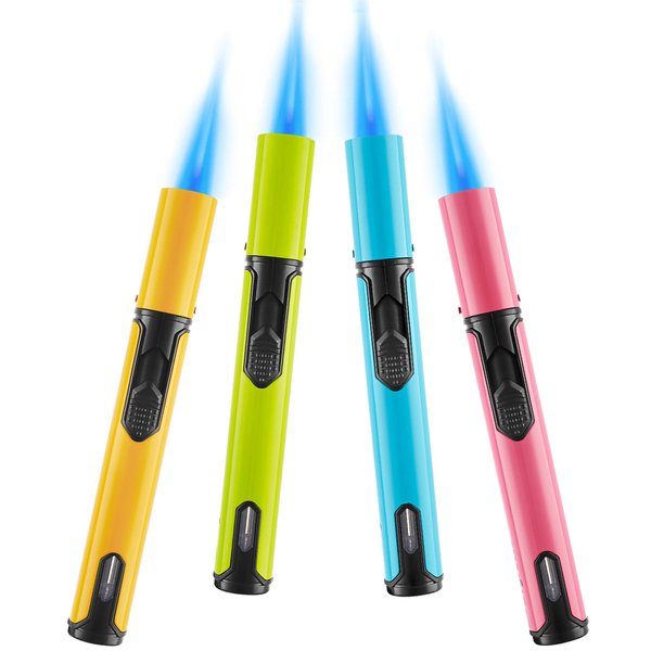 Urgrette 4 Pack Spring Colors Torch Lighter, 6-inch Refillable Pen Lighter Jet Flame Butane Lighter for Grill BBQ Candlek Camping (Gas Not Included)