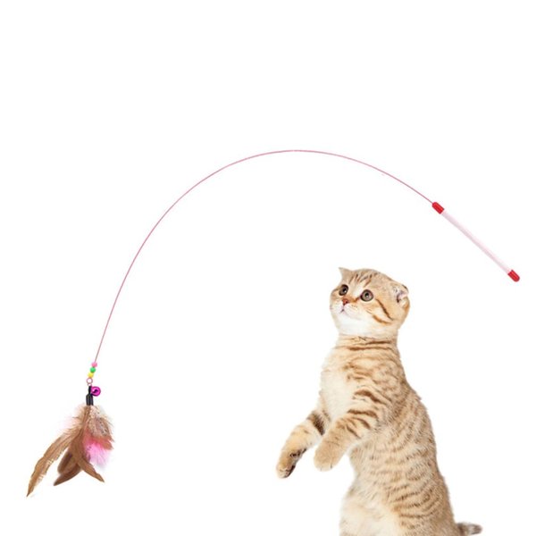 TEHAUX Cat Feather Toy Fishing Pole Toys, Interactive Cat Toys Wand, Bundle of 2 Pack Pet Cat Kitten Chaser Teaser Wire Wand with Bell Beads for Cat Exercise Play Fun