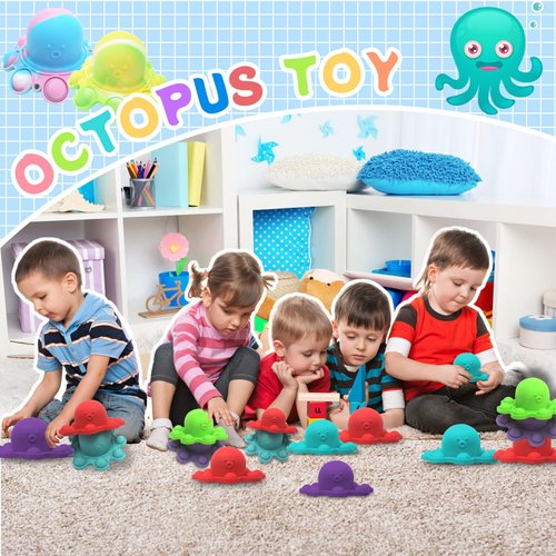 Spectabilis Octopus Pop Fidget Toy 2 Packs, Sensory Squishy Toys Flip It Relieve Anxiety, Lovely Pop Keychains Popits for Boys Kids Adults，Baby Bath Tub Toys, Blue & Green