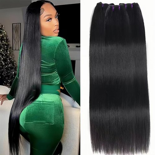 Straight Human Hair Bundles 100% Unprocessed 16A Brazilian Virgin Hair Straight 3 Bundles for Black Women Bundles Human Hair Extensions Natural Black