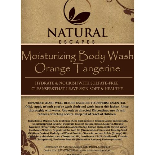 Natural Escapes | Organic Orange & Tangerine Moisturizing Body Wash | Refreshing Sulfate-Free Body Wash Leaves Skin Soft, Hydrated & Healthy | Great for Sensitive Skin | 16 oz