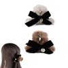2pcs Soft Bow Plush Hair Claw, Double Bwknot Hair Crab Clip Headwear, Plush Shark Clip Ponytail Holder, Women Barrettes Hair Accessories Decoration
