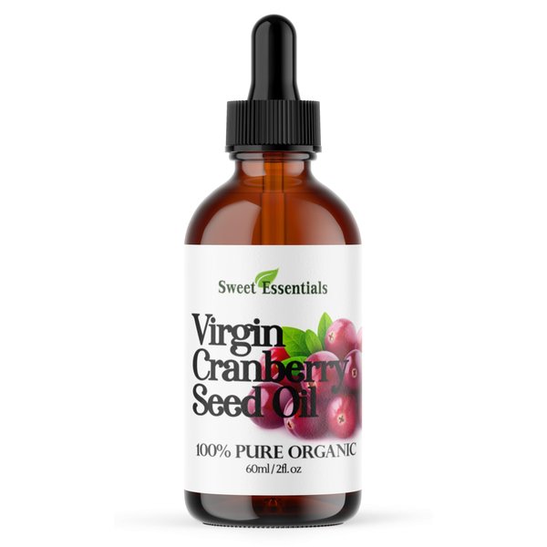 Sweet Essentials Organic Virgin Cranberry Seed Oil | Imported From Canada | Various Sizes | 100% Pure| Unrefined | Cold-Pressed | Natural Moisturizer for Skin, Hair & Face (2 fl oz Glass)