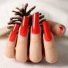 Kikmoya Extra Long Square Press on Nails Red Glossy Fake Nails Full Cover False Nail Tips Artificial Nails Acrylic Nails Press-On Manicure Solid Color Stick on Nails for Women and Girls (Red)