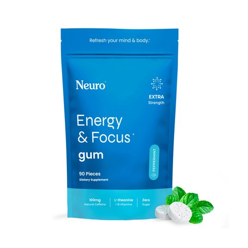 NeuroGum Extra Strength Energy & Focus Gum (Peppermint, 90 Pieces) | 100mg Natural Caffeine + L-Theanine + Vitamin B12 & B6 + Xylitol | Sugar Free Nootropic Cognitive Brain Performance Supplement