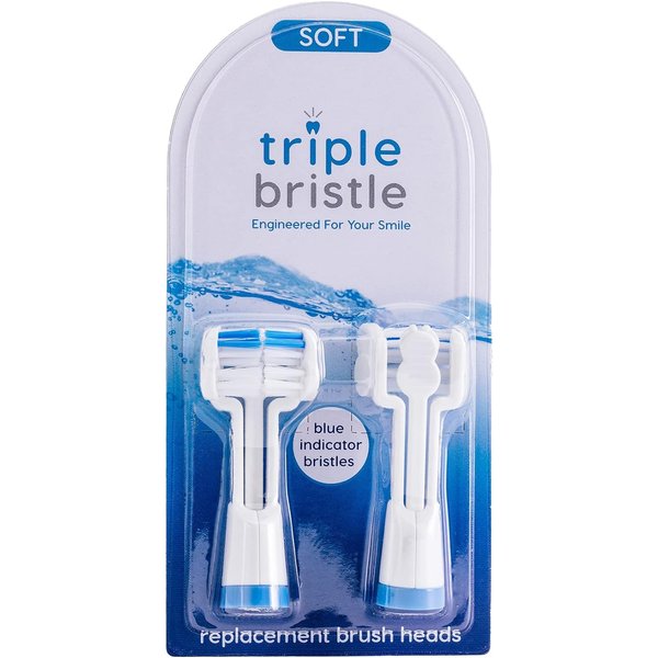 Triple Bristle Replacement Brush Head Refills | Innovative 3 Head Design | Compatible with Triple Bristle Brand Sonic Toothbrush | Color Changing Indicator Bristles | 2 Pack (Blue)