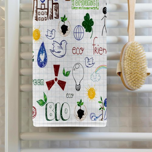 3D Rose Cute Eco-Friendly Earth Day Environment Doodles Environmentalist Design Hand/Sports Towel, 15 x 22