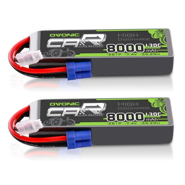 OVONIC 2S LiPo Battery 8000mAh 7.4V 130C RC Battery with EC5 Connector (2 Pack)
