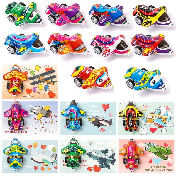 Valentines Day Cards for Kids - 28 Pack Planes Valentine's Greeting Cards with Pull Back Planes Toy Party Favors, Kids Valentines Day Exchange Gift Cards for Boys Girl Classroom School Party Supplies