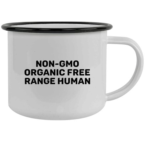 Knick Knack Gifts Non-GMO Organic Free Range Human - 12oz Stainless Steel Camping Mug, Black