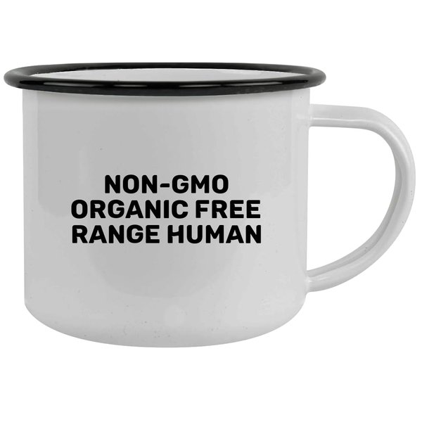 Knick Knack Gifts Non-GMO Organic Free Range Human - 12oz Stainless Steel Camping Mug, Black