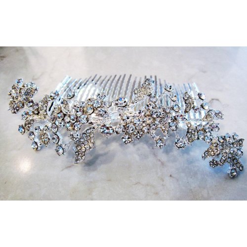 Generic Crystal leaves and flowers silver hair comb barrette clip bridal clip silver, 1