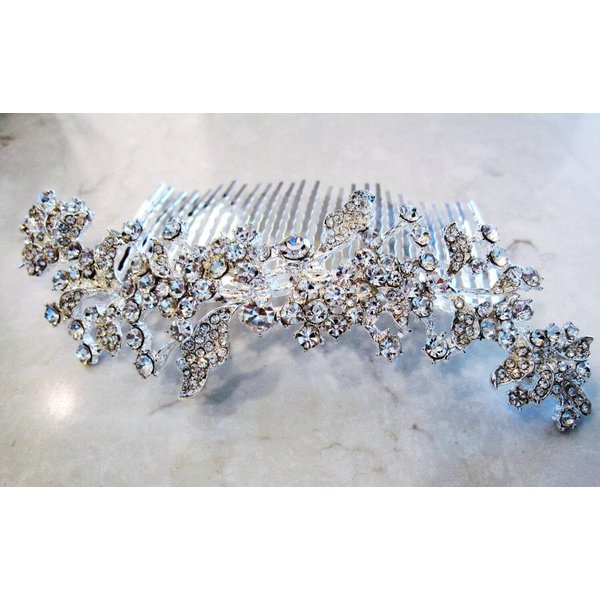 Generic Crystal leaves and flowers silver hair comb barrette clip bridal clip silver, 1