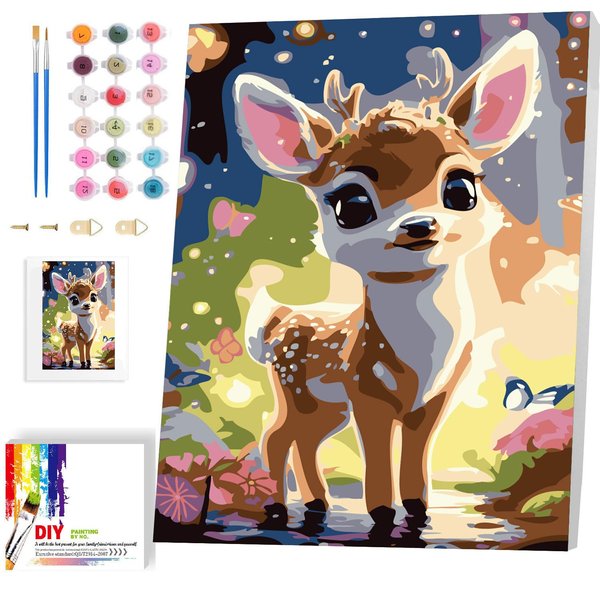Arttoplus Deer Paint by Numbers Kit for Kids with Frame- Animals Framed Paint by Number Kids, Deer Oil Painting Acrylic Paints Kit for Gift Home Wall Decor 8X12 Inch