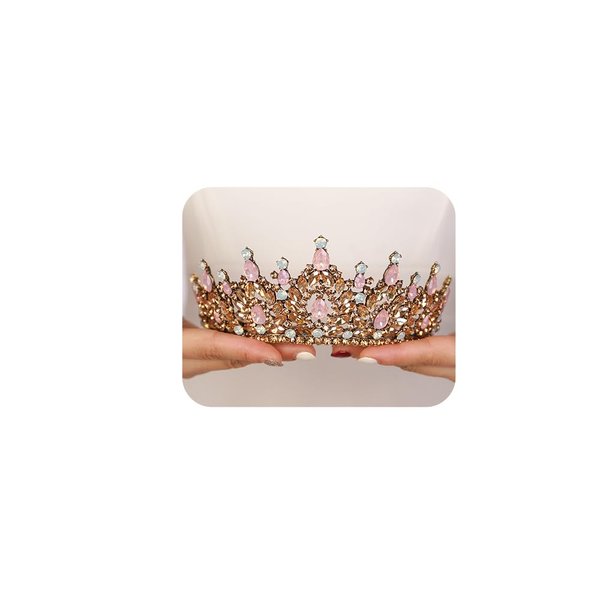 JWICOS Crystal Crowns and Tiaras Headband for Women Princess Wedding Tiara for Birthday Party Prom Bridal Tiara Crown for Halloween Costume (Pink)