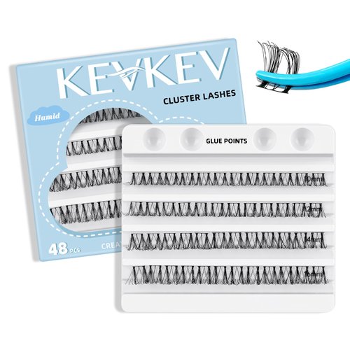 KevKev Lash Clusters 48 Pcs Cluster Lashes Eyelash Clusters DIY Cluster Eyelash Extensions Individual Lashes Soft and Comfortable (Humid,D-10-16mix)