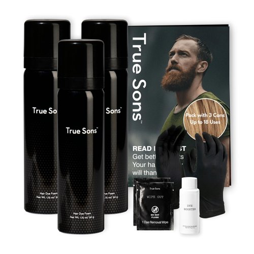 True Sons Hair Dye Foam for Men - Natural Look - Effortless, Multi-Use Dye Kit with Instant Color Booster Applicator, Ammonia-Free Formula For Sensitive Skin, Simpler Hair Dye(3 Bottles, Dirty Blonde)