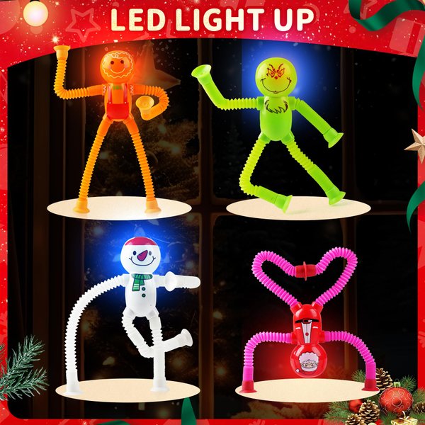 Christmas Autism Sensory Toys,4PCS LED Pop Tubes Christmas Fidget Toys,Autistic Travel Christmas Toys for Kids Toddler,Christmas Stocking Stuffers Party Favors Gifts