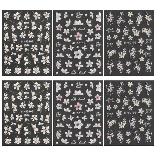 6 Sheets 5D Embossed Sakura Flower Nail Stickers For Nail Art,Cherry Blossom Petals Nail Design Nail Art Stickers Spring Floral Nail Decals Pink Flowers Nail Sticker For Nail Supplies Nail Accessories