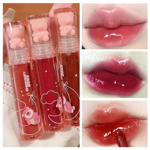 Blopuivo 3 Colors Bear Lip Gloss,Jelly Lip Glaze,Cute Liquid Lipstick Bear Lip Stain Watery Lipgloss Plumping Lip Tint Moisturizing Waterproof Long Lasting for Lip and Cheek