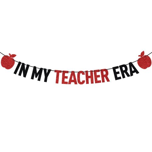 Black Glitter In My Teacher Era Banner, Congrats Teacher 2025/Class of 2025/From Student to Teacher, 2025 Teacher Graduation Party Decorations Supplies