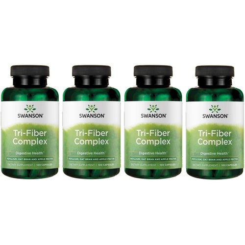 Swanson Tri-Fiber Complex - Digestive Health Supplement Made with Psyllium, Oat Bran, '&' Apple Pectin - (100 Capsules) 4 Pack