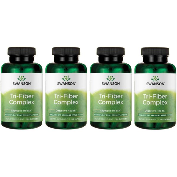 Swanson Tri-Fiber Complex - Digestive Health Supplement Made with Psyllium, Oat Bran, '&' Apple Pectin - (100 Capsules) 4 Pack