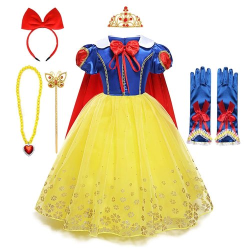 MYRISAM Snow White Princess Dress Up Costume Girls Halloween Carnival Cosplay Christmas Birthday Dress w/Cloak Accessories 3-4T