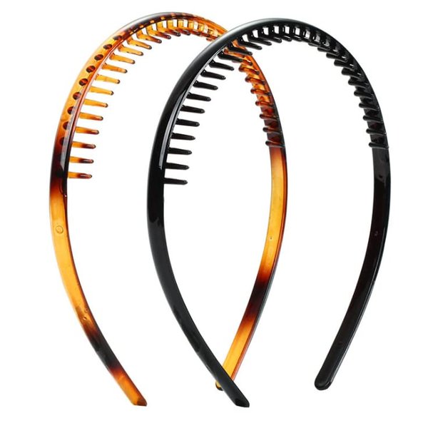 Duehut HLLMX 2 PCS Teeth Comb Hairband Plastic Headband Hair Hoop Plastic Sharks Teeth Comb Headband Non-slip Hair Hoop Accessory for Women Girls Lady (Black,Brown)