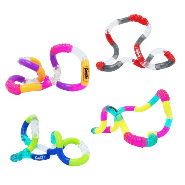 Tangle® Jr. Textured 4-Pack Genuine Tangle Toys Fidget Pack - Textured Fidget Toy Fidgets Pack for Kids and Adults - Fidget Toy for School - Gift for Teens and Adults