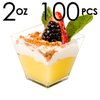 DLux 100 x 2oz Square Mini Dessert Cups (No spoons), Clear Plastic Parfait Appetizer Cup - Small Reusable Serving Bowl for Tasting Party Desserts Appetizers - With Recipe Ebook