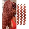 ADIASAI 3Packs Ginger Body Wave Braiding Hair with Crochet Hook 24Inch Pre-Feathered Braiding Hair Deep Wave Crochet Hair French Curl Crochet Braids Hair for Boho Box Braids Goddess Hair(350#)