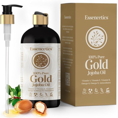 Essencetics Organic Jojoba Oil 16 oz - 100% Pure & Natural Jojoba Massage Oil for Hair, Skin, Body, & Face - Natural Cold Pressed Unrefined - Jojoba Oil Organic Massage Oil for Massage Therapy