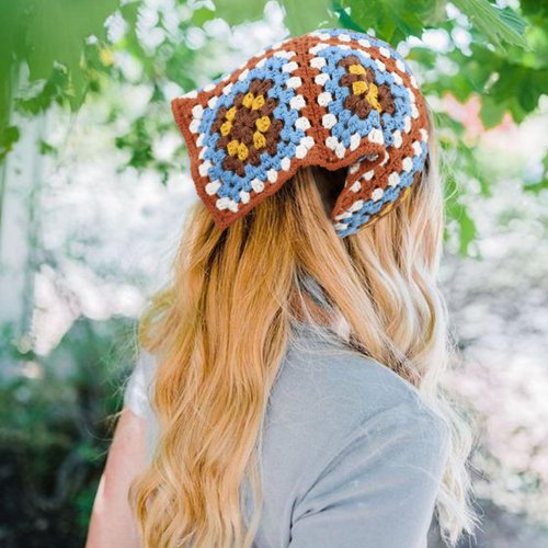 DRESHOW Floral Crochet Hair Bandana 2 PCS Tie Knotted Headscarf Vintage Headband Knitted Head Kerchief for Women&Girls