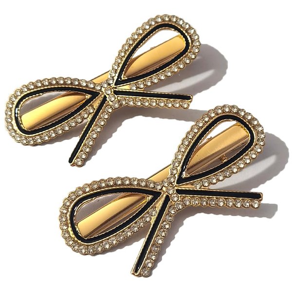 Qingxii Decorr Alloy Rhinestones Bow Love Heart Hair Clip Girl Hair Clips Party Wedding Women Hair Accessories (Gold,Bow)
