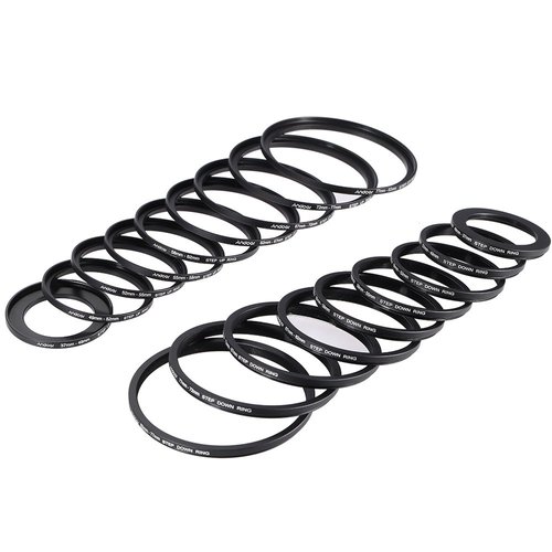 Filter Ring Adapter, Andoer 18pcs Camera Lens Filter Metal Adapter Ring Kit (9pcs Step Up Set & 9pcs Step Down Ring Set)
