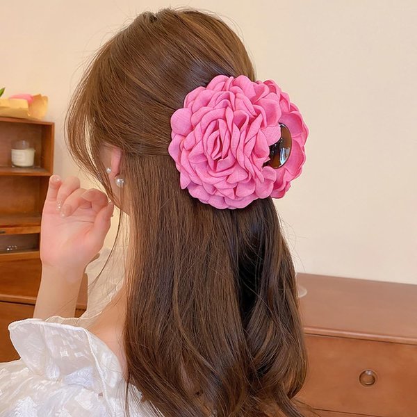 Jumwrit Big Rose Flower Hair Claw Clip Strong Hold Acrylic Floral Hair Jaw Clip Fashion Bun Holder Hair Clamp Accessories for Women Girls (Rose Red)