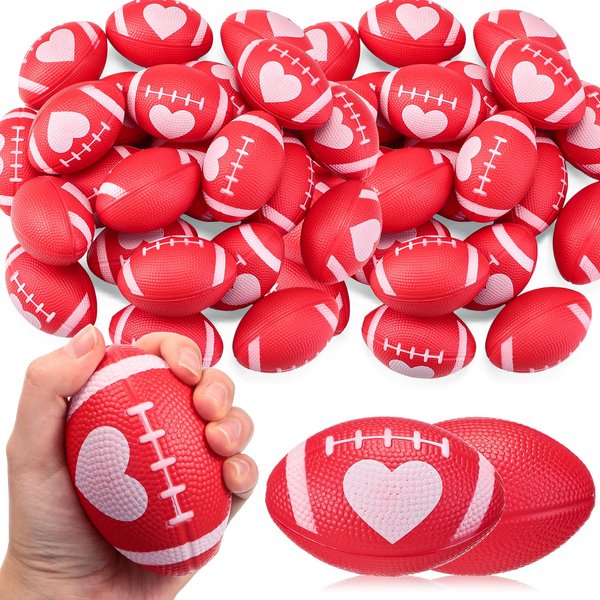 MiniInflat 24 Pcs Valentines Day Football Stress Balls 3.43'' Football Squeeze Foam Balls Football Stress Relief Toys for Valentines Day Sport Party Game Favors(Red)