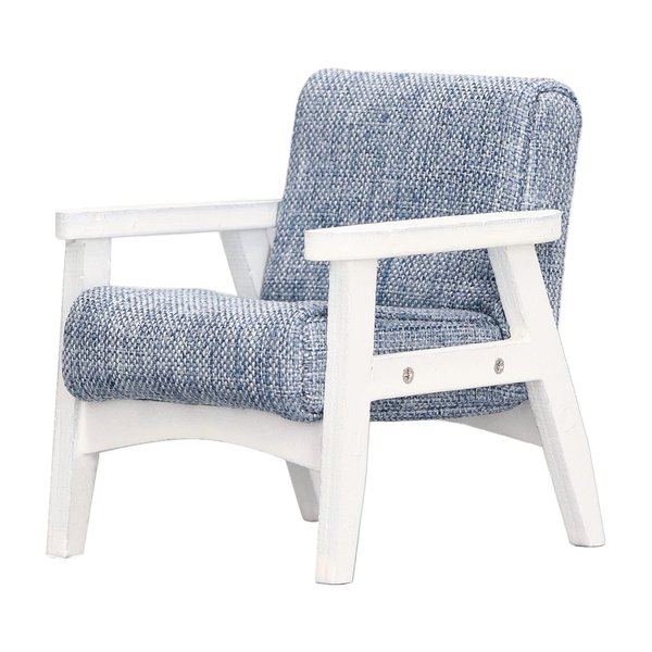 KUIDAMOS 1/12 Scale Miniature Armchair,White Armrest Blue Mini Toy Couch Chairs Dollhouse Miniature Standing Set Grey Vivid Single Sofa Doll House Toys for Dollhouse 1:12 Dolls