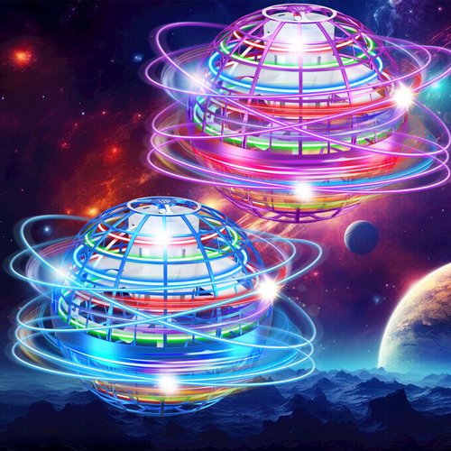 JOYGIFT 2-Pack Flying Orb Ball Toys, 2024 New Magic Flying Ball Toy, Galactic Fidget Spinner Ball with LGB Lights, Rechargeable Hover Ball Boomerang Drone Flying Toys for Kids Adults