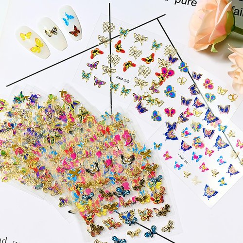 30Pcs Butterfly Nail Art Stickers 3D Self-Adhesive Colorful Butterfly Nail Stickers Decals with Gold Nail Art Designs Nail Art Supplies for Women Girls Acrylic Butterfly Nail Charm Manicure Decorations