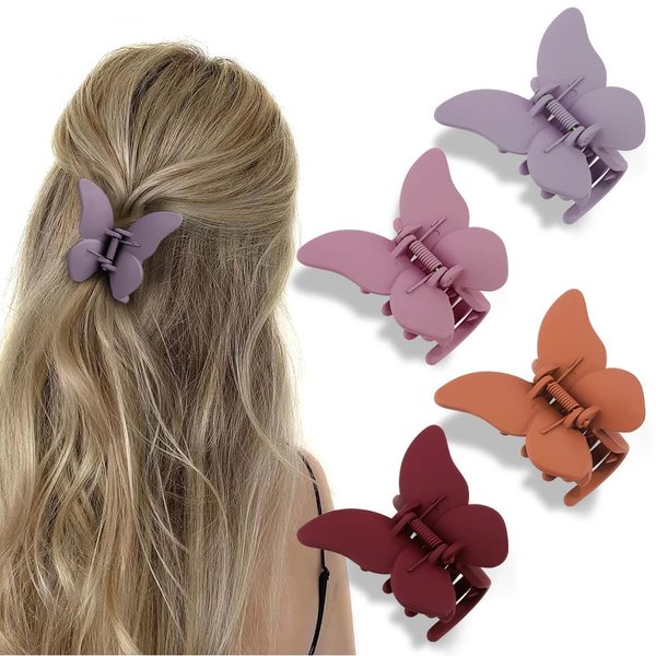 ATODEN Butterfly Hair Clips 4Pcs Hair Claw Clips for Women Butterflies Clips for Girls Cute Hair Clips Matte Hair Claws Butterfly Hair Accessories Jaw Clips for Thin and Medium Hair Clips Gifts